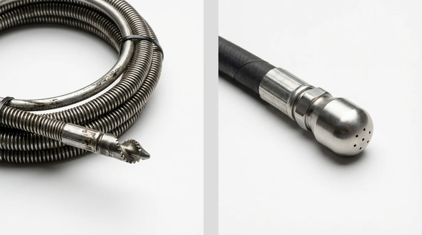 Drain snake cable and hydro jetting nozzle used for drain cleaning in Buckeye, AZ