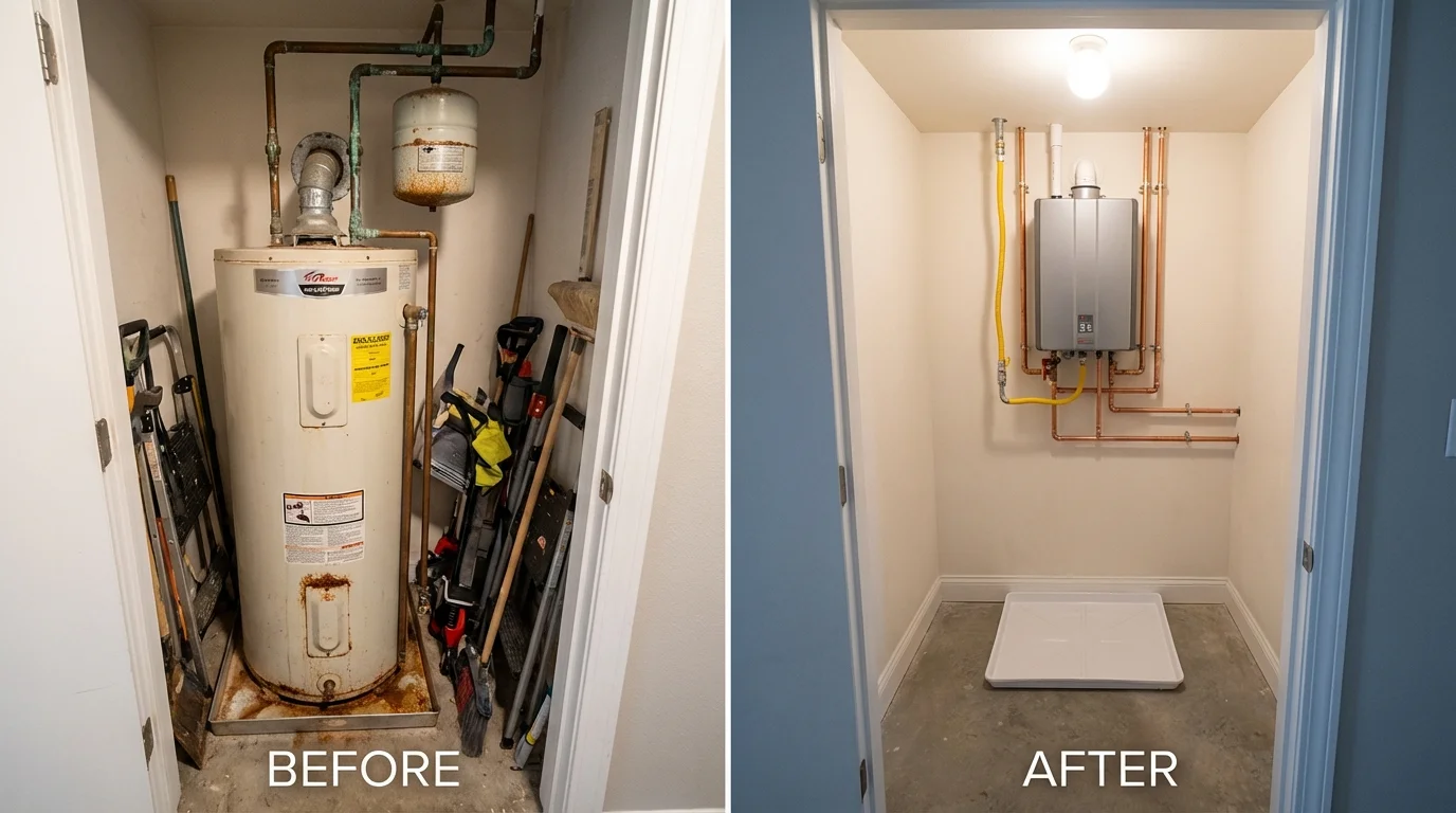 Tank water heater versus wall-mounted tankless unit comparison for Buckeye, AZ homeowners
